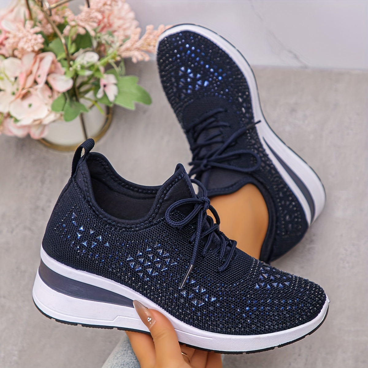 š„Letzter Tag Aktion 70% RABATT - Legere, atmungsaktive, orthopƤdische Sneaker für Damen mit Strass-Verzierung