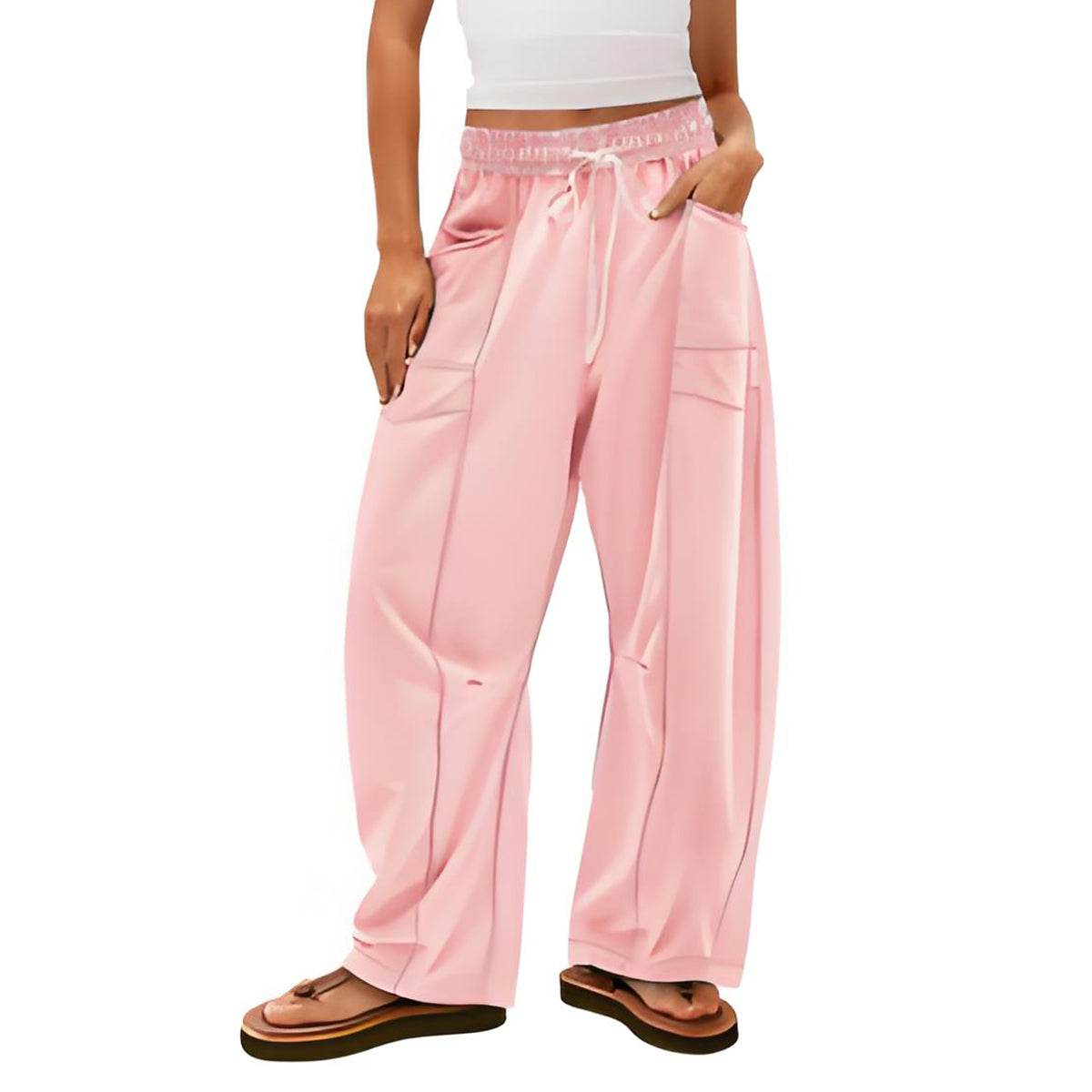 š„Letzter Tag 69% RABATTš„Damen Baggy Barrel Pants Weite Bein Lounge Jogginghose mit Kordelzug und Taschen
