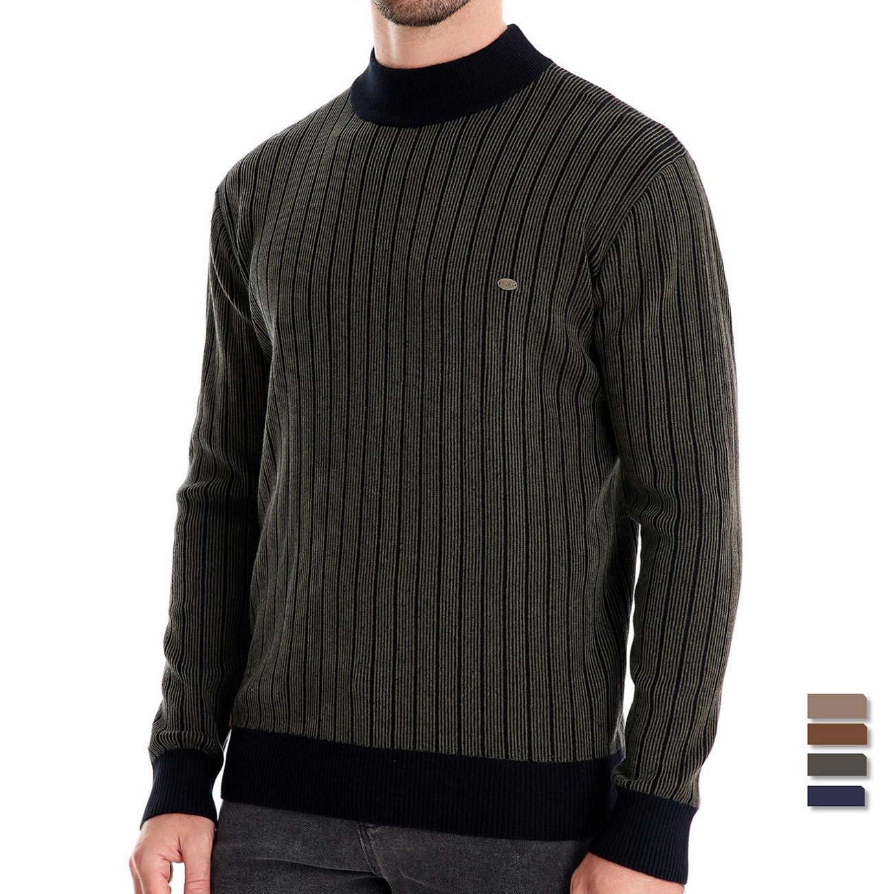 Pull en tricot rayé à col montant pour homme