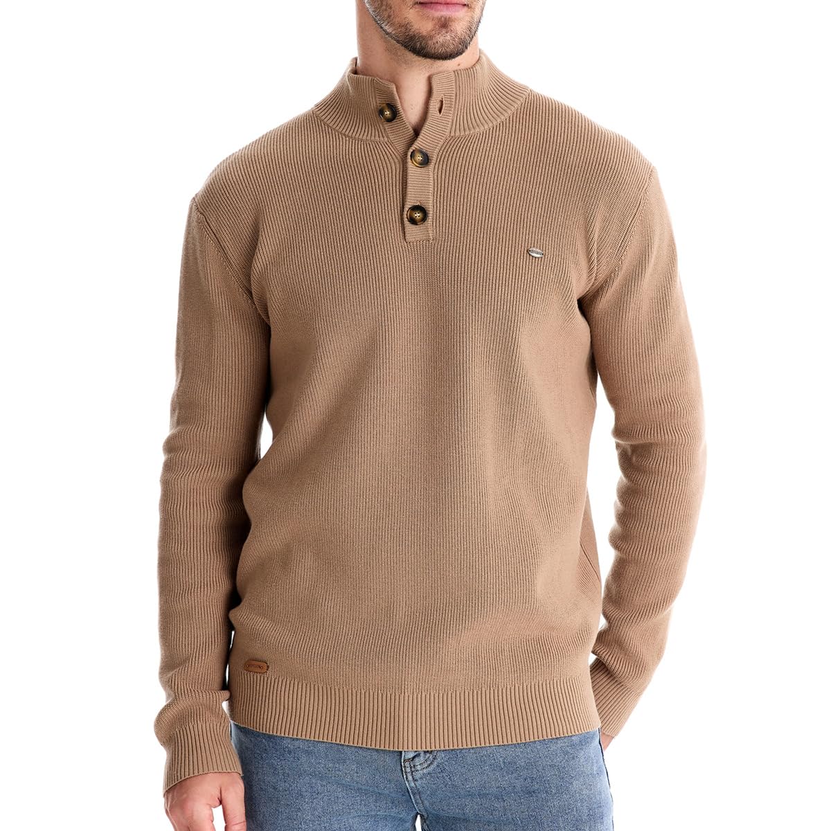 Pull en coton à col montant et boutons pour homme