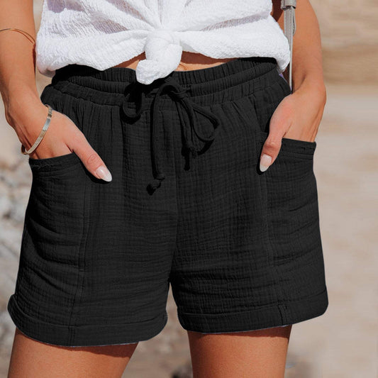 Short décontracté pour femme - Tissu léger et respirant - Taille élastique avec cordon de serrage - Coupe décontractée