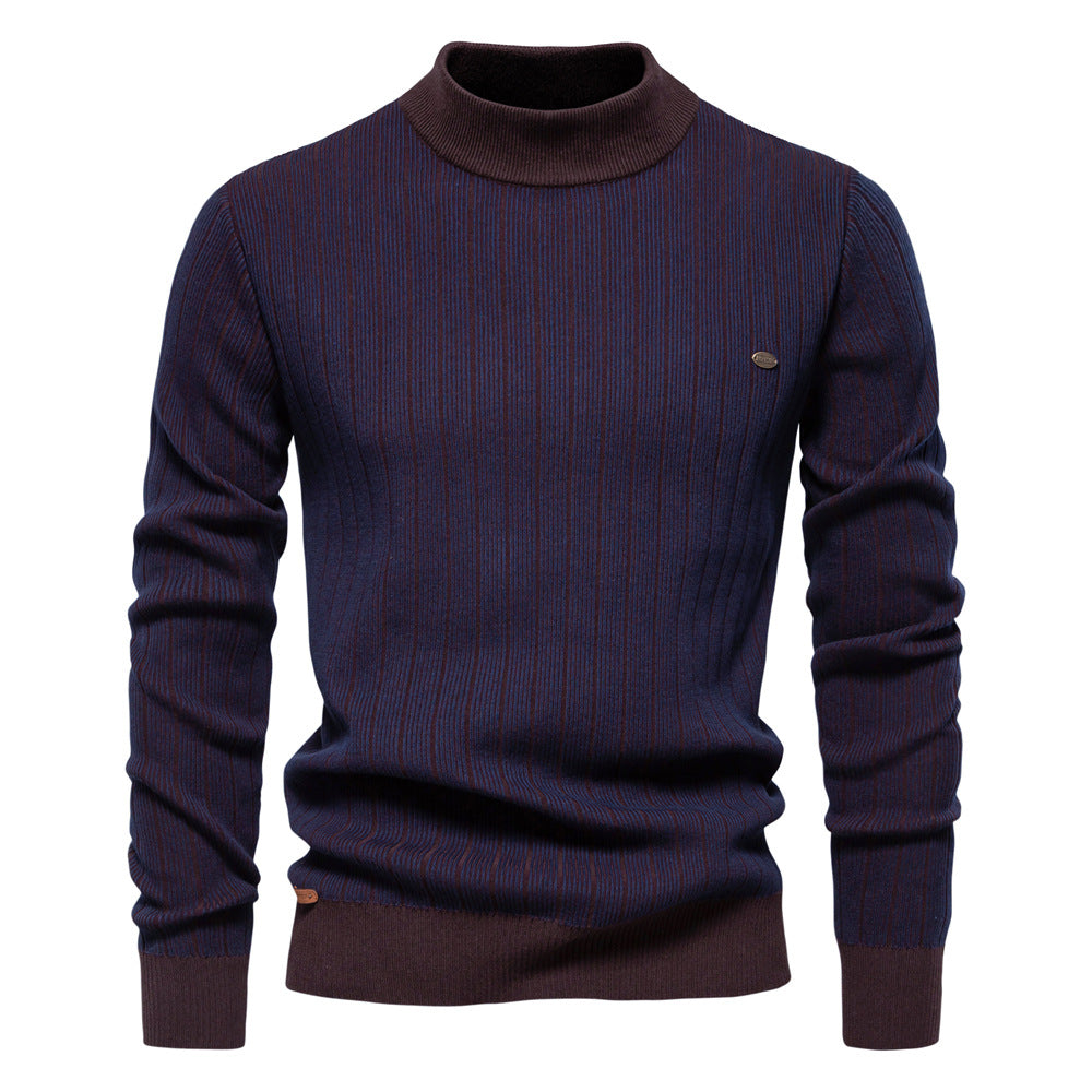 Pull en tricot rayé à col montant pour homme