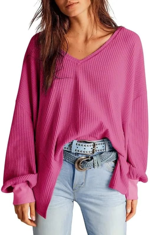 🔥Soldes de début d'automne -69 % DE RÉDUCTION Aujourd'hui🔥Hauts en tricot gaufré pour femme Manches longues lanterne Chemisiers décontractés