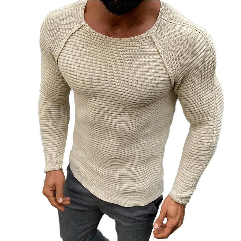 Pull décontracté à col rond et manches raglan pour homme de couleur unie