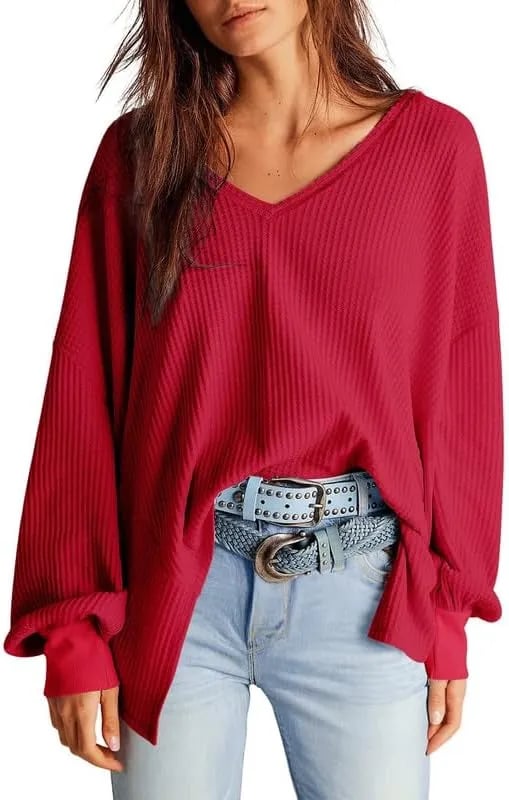 🔥Soldes de début d'automne -69 % DE RÉDUCTION Aujourd'hui🔥Hauts en tricot gaufré pour femme Manches longues lanterne Chemisiers décontractés