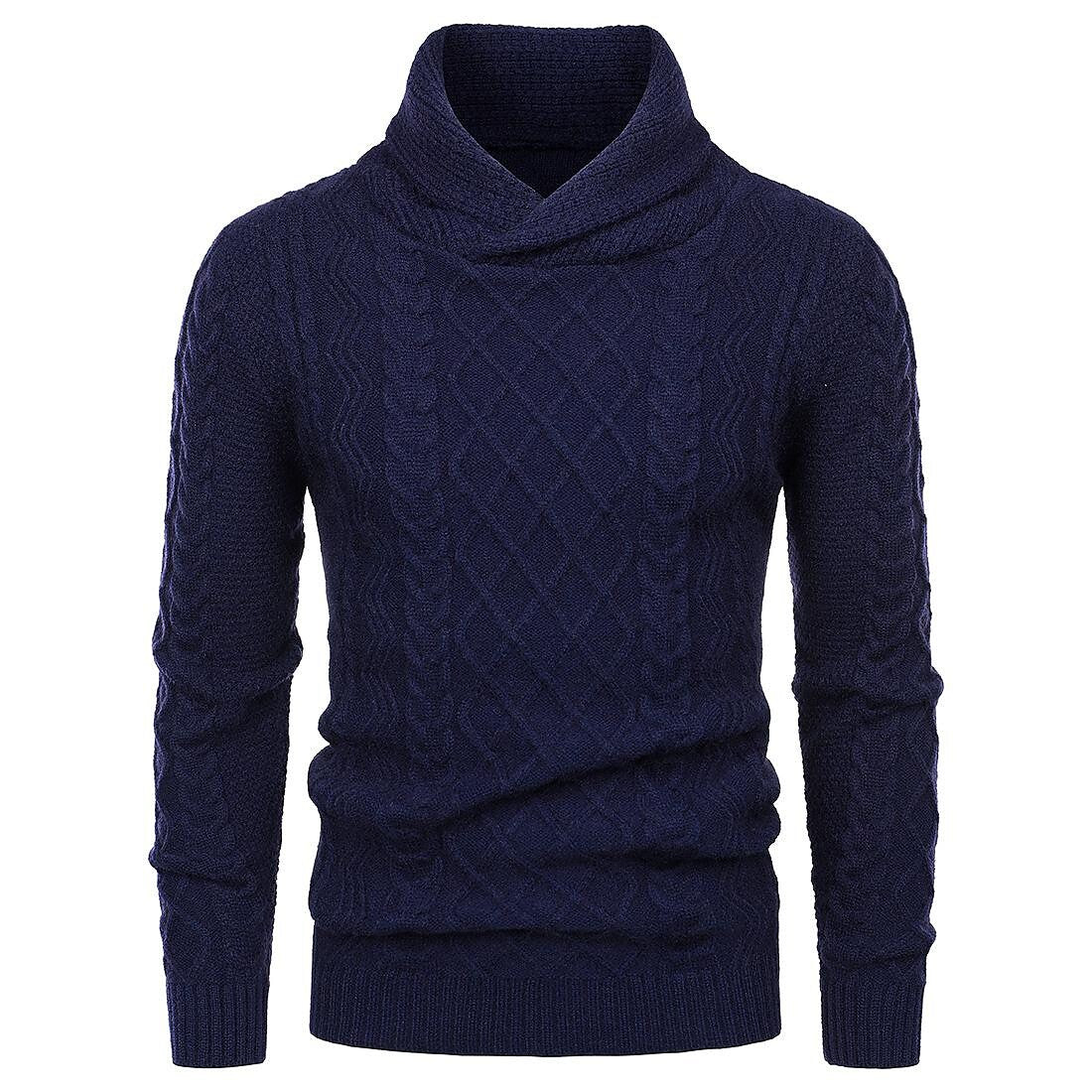 Pull Décontracté Homme Col Châle en Maille Torsadée Coupe Slim Manches Longues