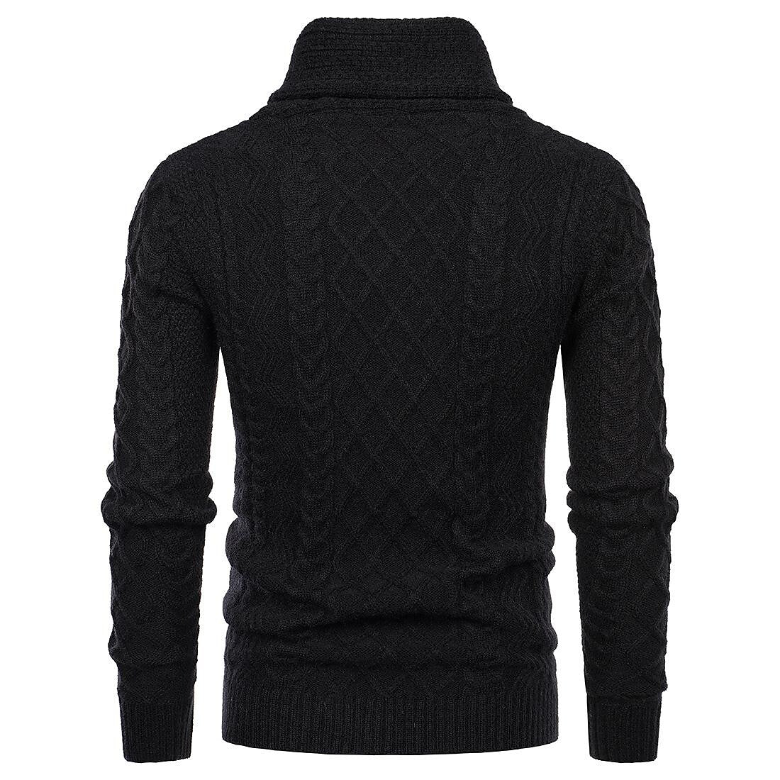 Pull Décontracté Homme Col Châle en Maille Torsadée Coupe Slim Manches Longues