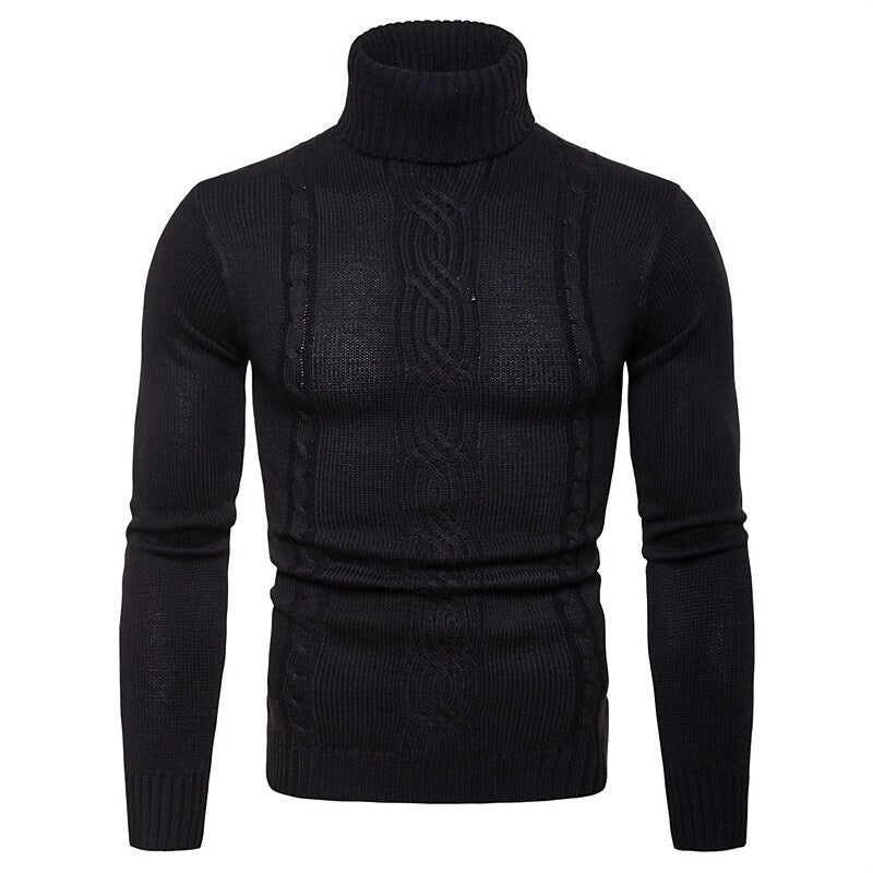 Pull basique en tricot torsadé à col roulé pour homme
